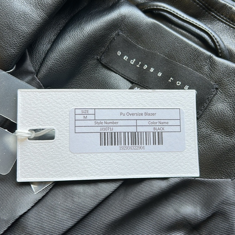 Endless Rose Faux Leather Blazer Black Oversized Jacket Lined Sz M NEW - Picture 11 of 14